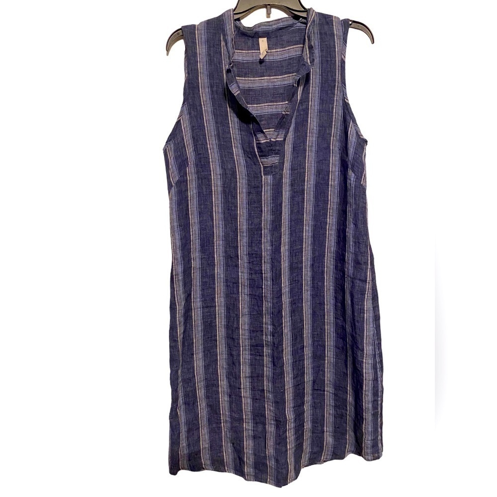 STUDIO 412 Blue Striped Linen Dress medium